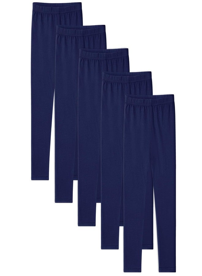 BOOPH 5 Pack Girls Leggings Full Length Stretchy Pants Cotton Kids Footless Navy 5-6 Years - Image 1